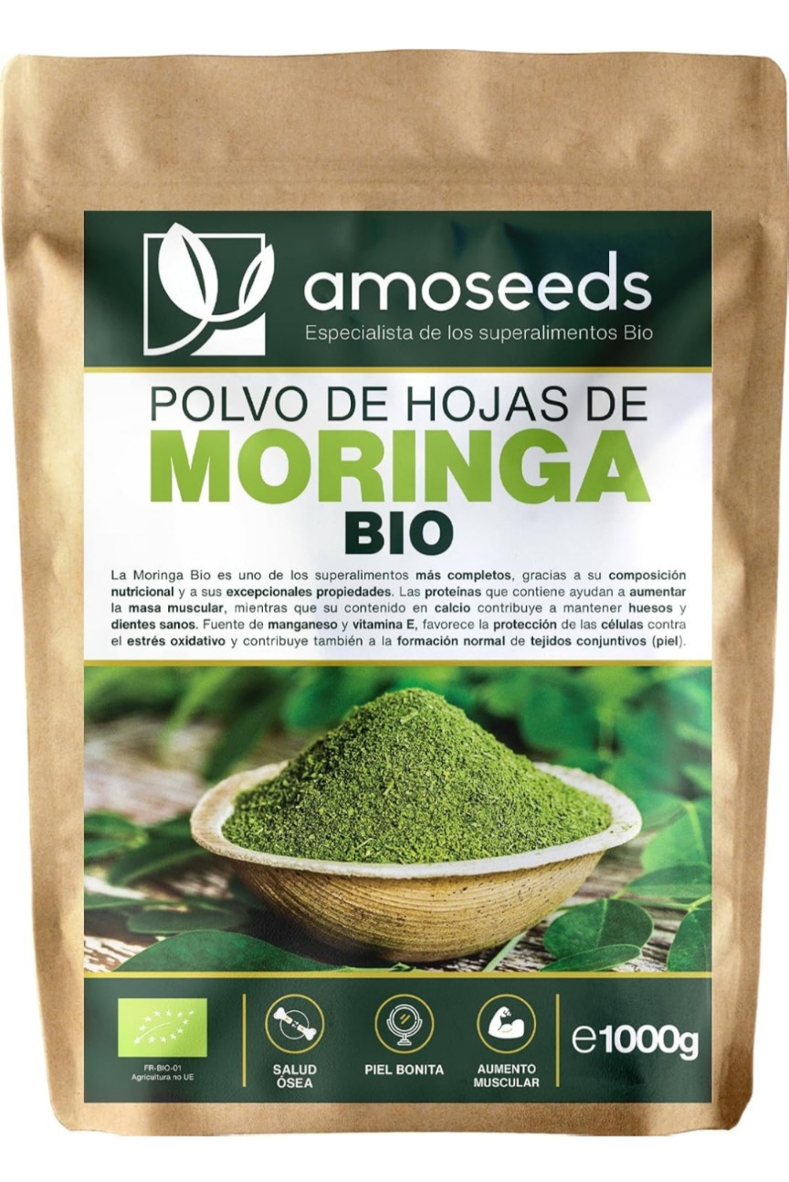 Moringa Oleifera en polvo BIO 1KG | 100% hojas de Moringa orgánica | Proteínas, Piel Bella, Deportes | Primera Calidad