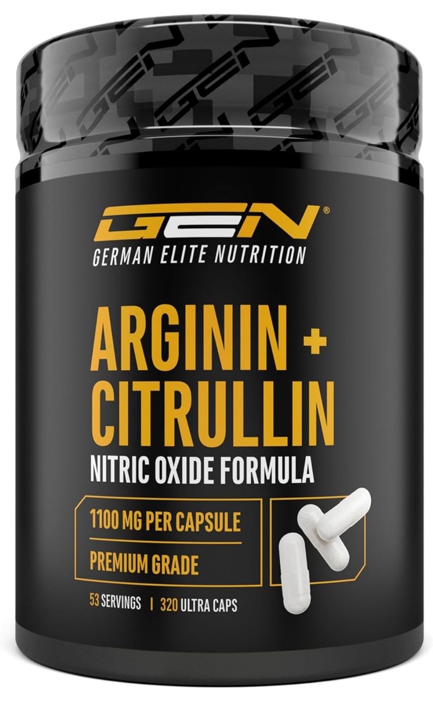 Propulsor de Óxido Nítrico L-Arginina + L-Citrulina - 320 cápsulas - 1100 mg por cápsula - Citrulina + Arginina Base en proporción 1:1 - Aminoácidos Premium