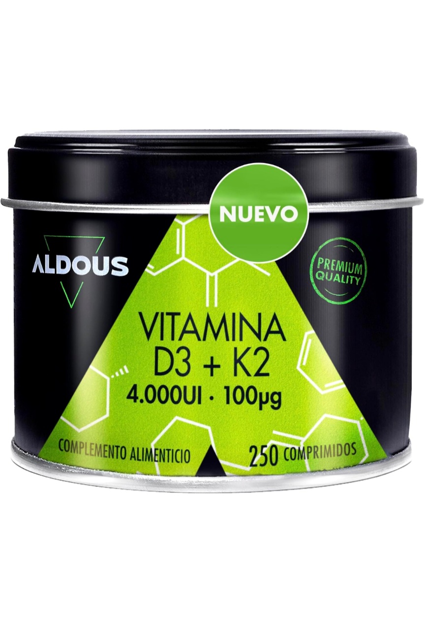 COMPRIMIDOS VEGETARIANOS DE VITAMINA D3 Y K2 - La vitamina D3 y k2 Aldous ayuda a mejorar sistema inmunologico y las defensas. Contribuye al mantenimiento de dientes, huesos y musculos