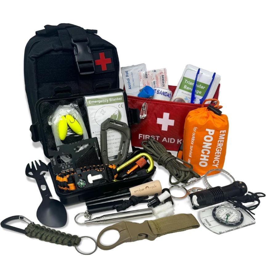 Kit de supervivencia de emergencia, equipo de bushcraft 22 en 1 para exteriores, bolsa táctica Molle, equipo de camping, senderismo, caza