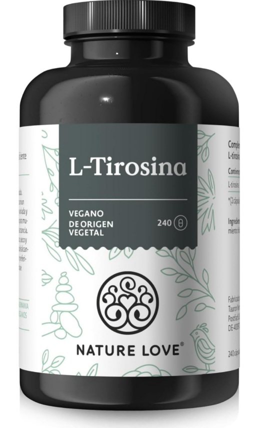 L-tirosina vegana (240 cápsulas) - alta dosificación con 1000 mg por dosis diaria - para 4 meses