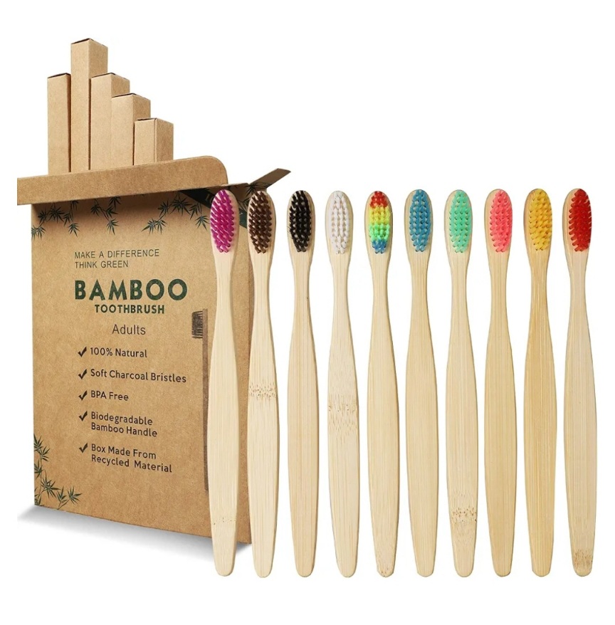 Cepillo de dientes de bambú, 10 colores, cepillo de dientes de bambú, cerdas suaves naturales, ecológicas y 100% biodegradables