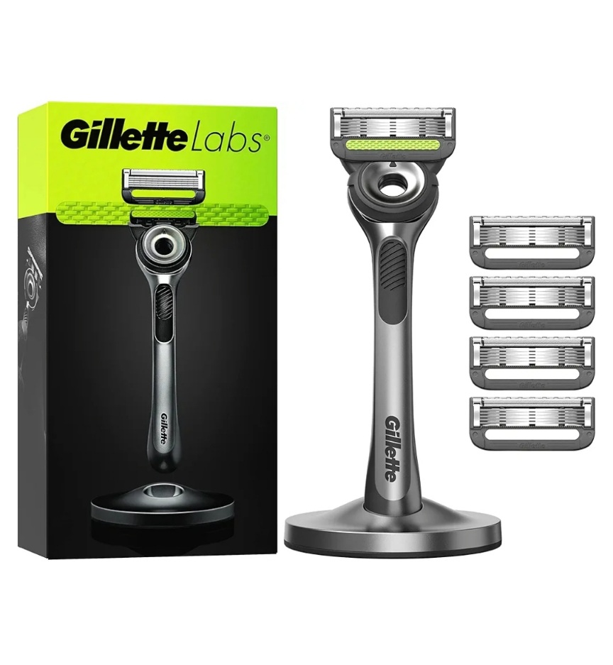 Gillette, Labs Maquinilla de Afeitar Hombre con Barra Exfoliante, Negro, 5 Cuchillas de Afeitar de Recambio, Base magnetica de metal, Kit Maquinilla con 5 Cuchillas y Base